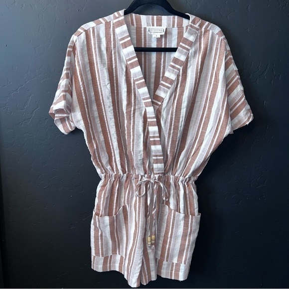 Love riche women’s romper Color: Brown/white striped Size: S 100% Cotton l - Picture 1 of 9
